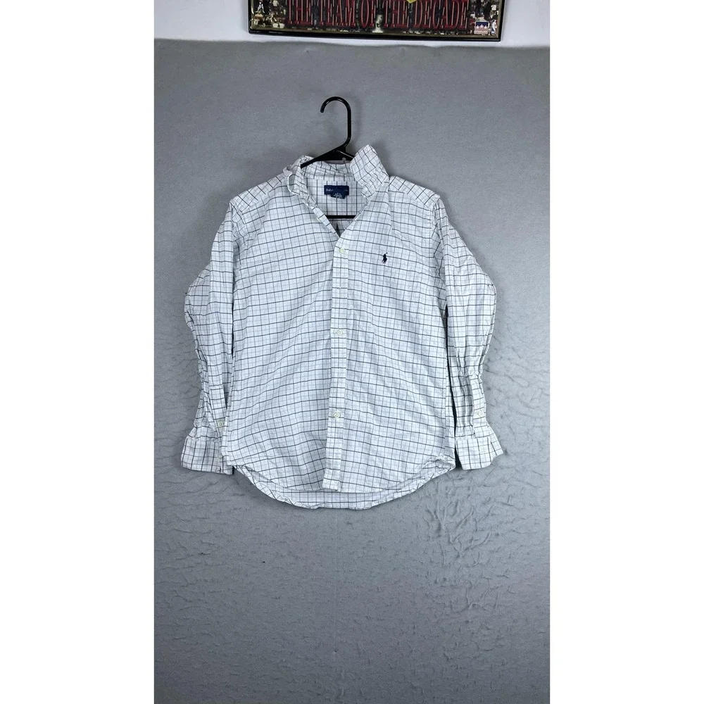 Ralph Lauren Shirt Boys Large 14-16 White Button Down‎ Long Sleeve Pony Logo